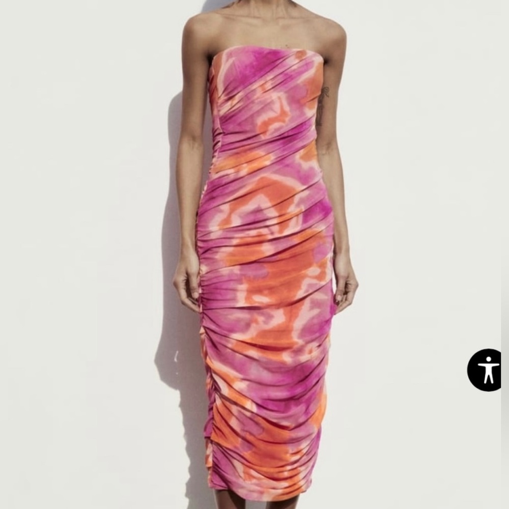 Zara Strapless Dress in Pink and Orange